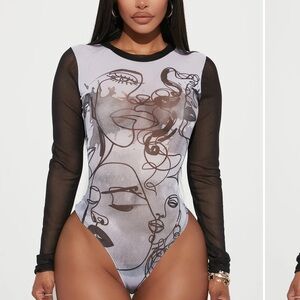 Art In All Angles Mesh Bodysuit
- Black/White